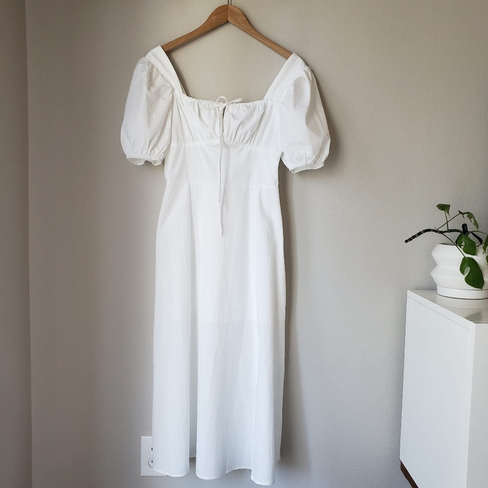 Square Neck Puff Sleeve Tie Bust Midi Maxi Dress - Picture 9 of 16